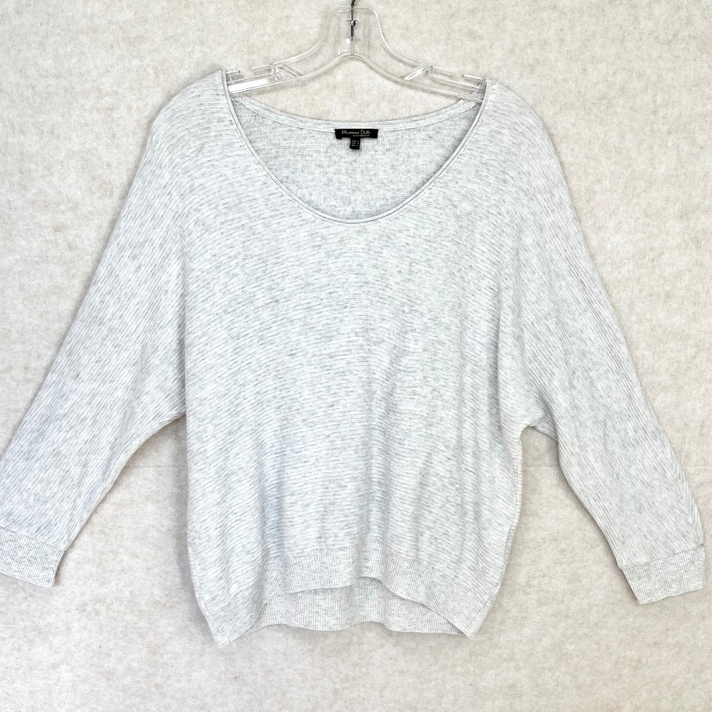 Massimo Dutti Gray Ribbed Scoop Neck Dolman Sleeve Top
